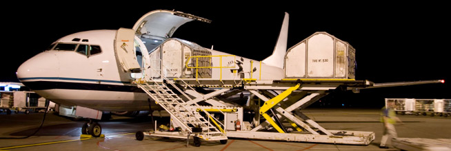 Cargo aircraft being loaded for an air freight charter to or from Atlantic City
